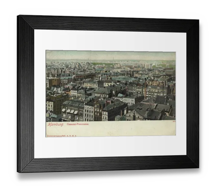 Framed Print : Panorama, Hamburg, Germany, postcard with text, view around 1910, historic, digital reproduction of a historic postcard, public domain, from that time, exact date unknown Framed Print : Panorama, Hamburg, Germany, postcard with text, view around 1910, historic, digital reproduction of a historic postcard, public domain, from that time, exact date unknown