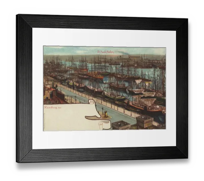 Framed Print : St. Pauli, Harbour, Hamburg, Germany, postcard with text, view around ca 1910, historical, digital reproduction of a historical postcard, public domain, from that time, exact date unknown