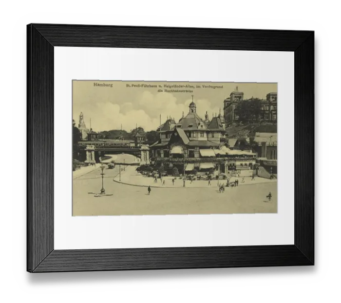 Framed Print : St. Pauli, Faehrhaus and Helgolaender Allee, elevated railway, Hamburg, Germany, postcard with text, view around ca 1910, Historic, digital reproduction of a historic postcard, public domain, from that time, exact date unknown Framed Print : St. Pauli, Faehrhaus and Helgolaender Allee, elevated railway, Hamburg, Germany, postcard with text, view around ca 1910, Historic, digital reproduction of a historic postcard, public domain, from that time, exact date unknown