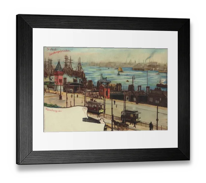 Framed Print : St. Pauli, Landungsbruecken, Hamburg, Germany, postcard with text, view around ca 1910, historical, digital reproduction of a historical postcard, public domain, from that time, exact date unknown Framed Print : St. Pauli, Landungsbruecken, Hamburg, Germany, postcard with text, view around ca 1910, historical, digital reproduction of a historical postcard, public domain, from that time, exact date unknown