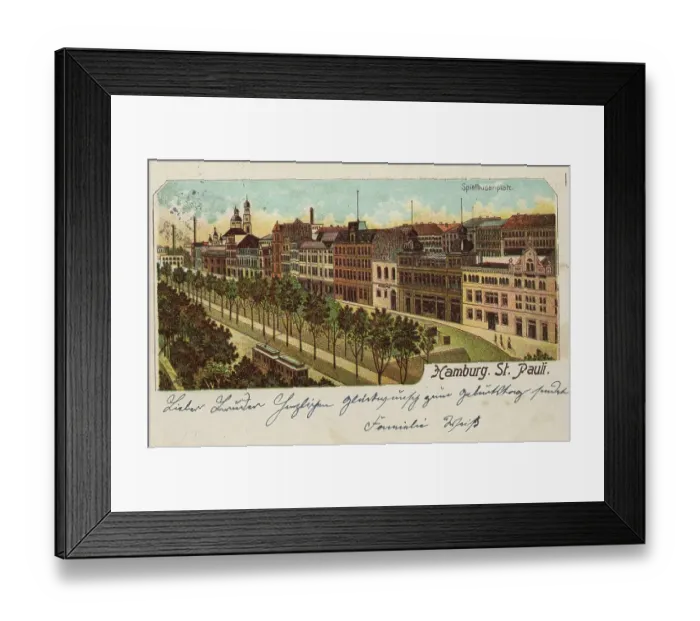 Framed Print : St. Pauli, Hamburg, Germany, postcard with text, view around ca 1910, historical, digital reproduction of a historical postcard, public domain, from that time, exact date unknown