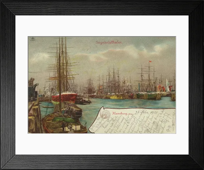 Framed Print : Sailing ships in the harbour, Hamburg, Germany, postcard with text, view around ca 1910, historical, digital reproduction of a historical postcard, public domain, from that time, exact date unknown Framed Print : Sailing ships in the harbour, Hamburg, Germany, postcard with text, view around ca 1910, historical, digital reproduction of a historical postcard, public domain, from that time, exact date unknown