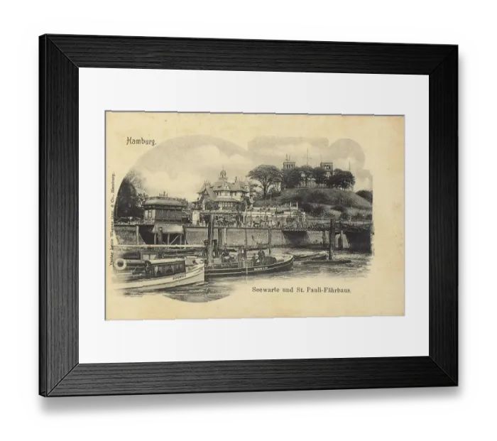 Framed Print : Seewarte and St. Pauli Faehrhaus, Hamburg, Germany, postcard with text, view around ca 1910, Historic, digital reproduction of a historic postcard, public domain, from that time, exact date unknown Framed Print : Seewarte and St. Pauli Faehrhaus, Hamburg, Germany, postcard with text, view around ca 1910, Historic, digital reproduction of a historic postcard, public domain, from that time, exact date unknown
