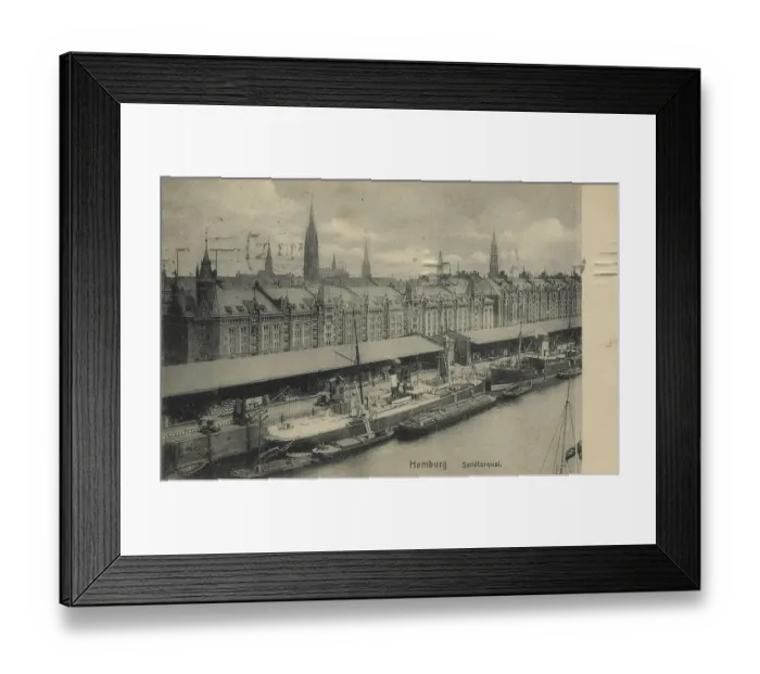 Framed Print : Sandtorquai, Hamburg, Germany, postcard with text, view around ca 1910, historical, digital reproduction of a historical postcard, public domain, from that time, exact date unknown Framed Print : Sandtorquai, Hamburg, Germany, postcard with text, view around ca 1910, historical, digital reproduction of a historical postcard, public domain, from that time, exact date unknown