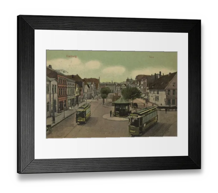 Framed Print : Sand Harburg, Tramway, Hamburg, Germany, postcard with text, view around ca 1910, historical, digital reproduction of a historical postcard, public domain, from that time, exact date unknown Framed Print : Sand Harburg, Tramway, Hamburg, Germany, postcard with text, view around ca 1910, historical, digital reproduction of a historical postcard, public domain, from that time, exact date unknown