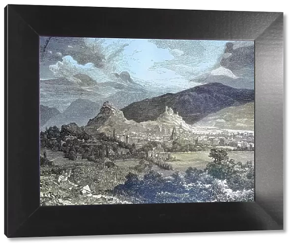 View of Sion, Sion, Switzerland, Valais, Historic, digitally restored reproduction from a 19th century original