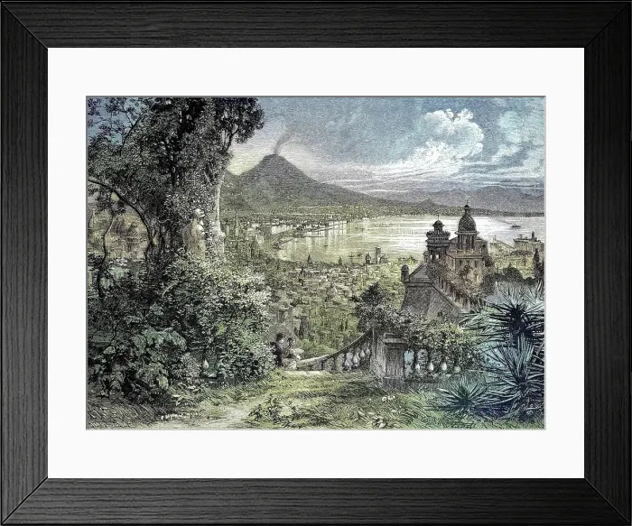 Framed Print : View of Naples and Mount Vesuvius from Corso Vittorio Emanuele, 1870, Italy, Historical, digitally restored reproduction from a 19th century original Framed Print : View of Naples and Mount Vesuvius from Corso Vittorio Emanuele, 1870, Italy, Historical, digitally restored reproduction from a 19th century original