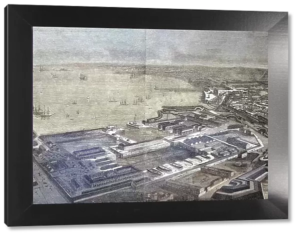 The Port of Cherbourg, 1800, France, Historic, digitally restored reproduction from a 19th century original