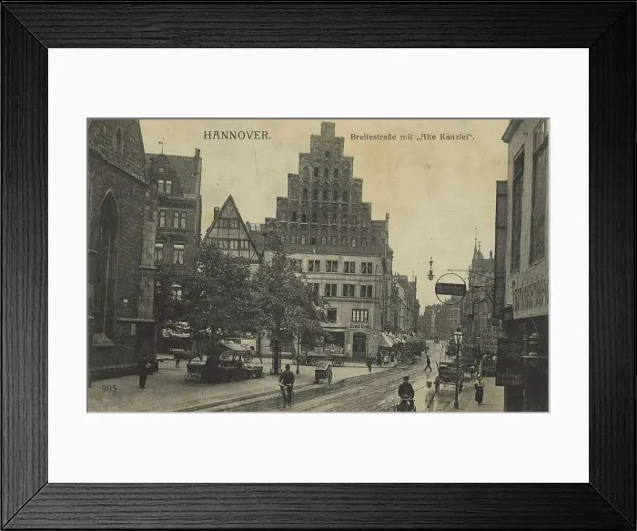 Framed Print : Breitestrasse with Old Chancellery, Hannover, Lower Saxony, Germany, postcard with text, view around ca 1910, historical, digital reproduction of a historical postcard, public domain, from that time, exact date unknown Framed Print : Breitestrasse with Old Chancellery, Hannover, Lower Saxony, Germany, postcard with text, view around ca 1910, historical, digital reproduction of a historical postcard, public domain, from that time, exact date unknown