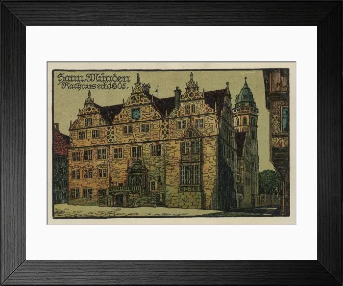 Framed Print : Town hall in Hannoversch Muenden, Hann. Muenden, Lower Saxony, Germany, postcard with text, view around ca 1910, historical, digital reproduction of a historical postcard, public domain, from that time, exact date unknown Framed Print : Town hall in Hannoversch Muenden, Hann. Muenden, Lower Saxony, Germany, postcard with text, view around ca 1910, historical, digital reproduction of a historical postcard, public domain, from that time, exact date unknown