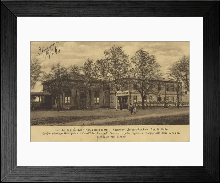 Framed Print : Greeting from the climatic health resort Hangelsberg an der Spree, Brandenburg, Germany, postcard with text, view around ca 1910, historical, digital reproduction of a historical postcard, public domain, from that time, exact date unknown Framed Print : Greeting from the climatic health resort Hangelsberg an der Spree, Brandenburg, Germany, postcard with text, view around ca 1910, historical, digital reproduction of a historical postcard, public domain, from that time, exact date unknown