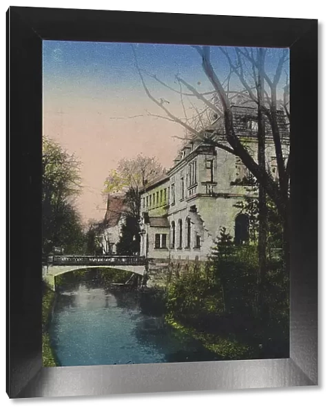 Reichsbank in Hanau, Hesse, Germany, postcard with text, view around ca 1910, historical, digital reproduction of a historical postcard, public domain, from that time, exact date unknown