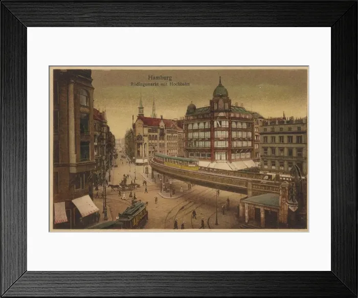 Framed Print : Roedingsmarkt with elevated railway, Hamburg, Germany, postcard with text, view around ca 1910, historical, digital reproduction of a historical postcard, public domain, from that time, exact date unknown Framed Print : Roedingsmarkt with elevated railway, Hamburg, Germany, postcard with text, view around ca 1910, historical, digital reproduction of a historical postcard, public domain, from that time, exact date unknown