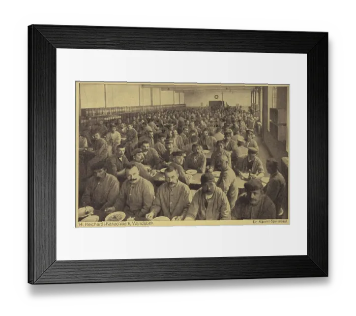 Framed Print : Reichardt Kakaowerk, Wandsbek, mens dining room, Hamburg, Germany, postcard with text, view around ca 1910, Historic, digital reproduction of a historic postcard, public domain, from that time, exact date unknown Framed Print : Reichardt Kakaowerk, Wandsbek, mens dining room, Hamburg, Germany, postcard with text, view around ca 1910, Historic, digital reproduction of a historic postcard, public domain, from that time, exact date unknown