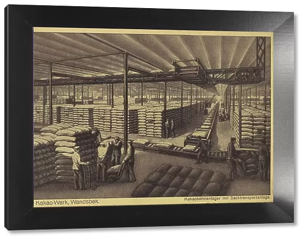 Reichardt Kakaowerk, Wandsbek, cocoa bean warehouse with bag transport system, Hamburg, Germany, postcard with text, view circa 1910, Historic, digital reproduction of a historic postcard, public domain, from the period, exact date unknown