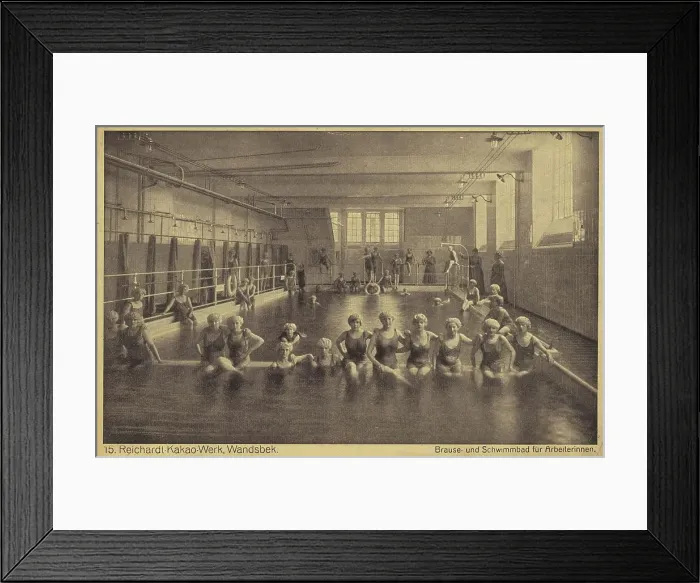 Framed Print : Reichardt Kakaowerk, Wandsbek, shower and swimming pool for female workers, Hamburg, Germany, postcard with text, view around ca 1910, Historic, digital reproduction of a historic postcard, public domain, from that time, exact date unknown