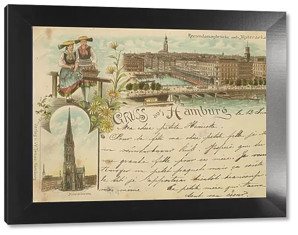 Reesendammbruecke, Alster Arcades, Hamburg, Germany, postcard with text, view around ca 1910, historical, digital reproduction of a historical postcard, public domain, from that time, exact date unknown