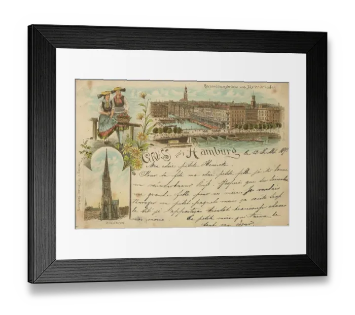 Framed Print : Reesendammbruecke, Alster Arcades, Hamburg, Germany, postcard with text, view around ca 1910, historical, digital reproduction of a historical postcard, public domain, from that time, exact date unknown Framed Print : Reesendammbruecke, Alster Arcades, Hamburg, Germany, postcard with text, view around ca 1910, historical, digital reproduction of a historical postcard, public domain, from that time, exact date unknown