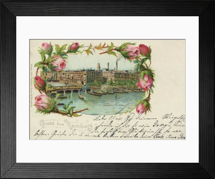 Framed Print : Reesendamm Bridge, Hamburg, Germany, postcard with text, view around ca 1910, historical, digital reproduction of a historical postcard, public domain, from that time, exact date unknown Framed Print : Reesendamm Bridge, Hamburg, Germany, postcard with text, view around ca 1910, historical, digital reproduction of a historical postcard, public domain, from that time, exact date unknown