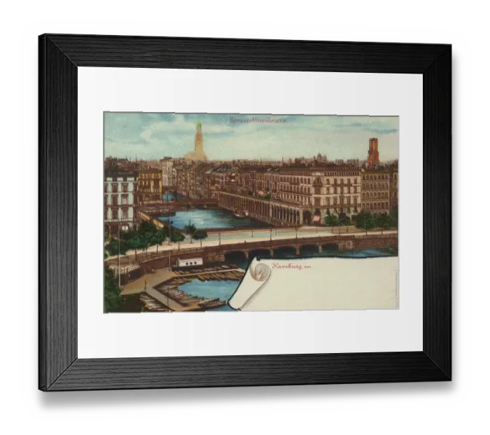 Framed Print : Reesendamm Bridge, Hamburg, Germany, postcard with text, view around ca 1910, historical, digital reproduction of a historical postcard, public domain, from that time, exact date unknown Framed Print : Reesendamm Bridge, Hamburg, Germany, postcard with text, view around ca 1910, historical, digital reproduction of a historical postcard, public domain, from that time, exact date unknown