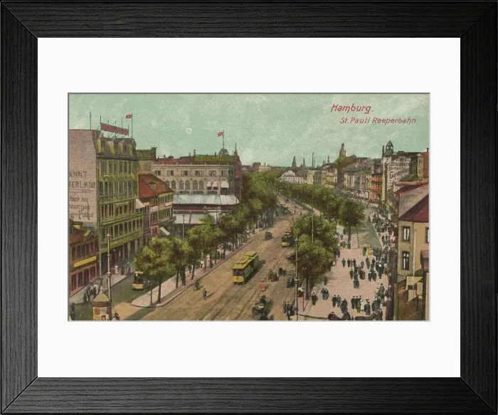 Framed Print : St. Pauli, Reeperbahn, Hamburg, Germany, postcard with text, view around ca 1910, historical, digital reproduction of a historical postcard, public domain, from that time, exact date unknown Framed Print : St. Pauli, Reeperbahn, Hamburg, Germany, postcard with text, view around ca 1910, historical, digital reproduction of a historical postcard, public domain, from that time, exact date unknown
