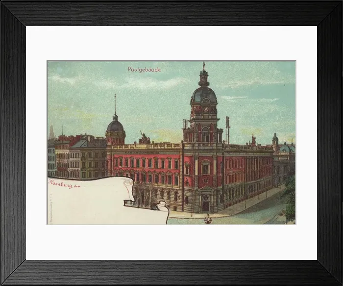 Framed Print : Main post office, Hamburg, Germany, postcard with text, view around ca 1910, historical, digital reproduction of a historical postcard, public domain, from that time, exact date unknown Framed Print : Main post office, Hamburg, Germany, postcard with text, view around ca 1910, historical, digital reproduction of a historical postcard, public domain, from that time, exact date unknown