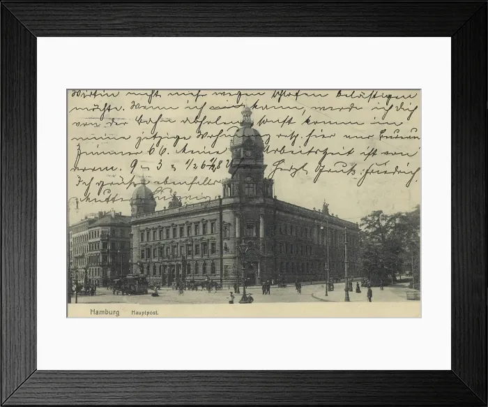 Framed Print : Main post office, Hamburg, Germany, postcard with text, view around ca 1910, historical, digital reproduction of a historical postcard, public domain, from that time, exact date unknown Framed Print : Main post office, Hamburg, Germany, postcard with text, view around ca 1910, historical, digital reproduction of a historical postcard, public domain, from that time, exact date unknown
