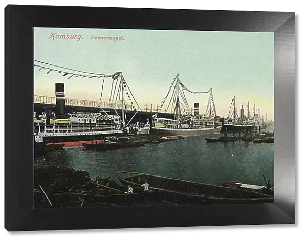 Petersenquai, Hamburg, Germany, postcard with text, view around ca 1910, Historic, digital reproduction of a historic postcard, public domain, from that time, exact date unknown