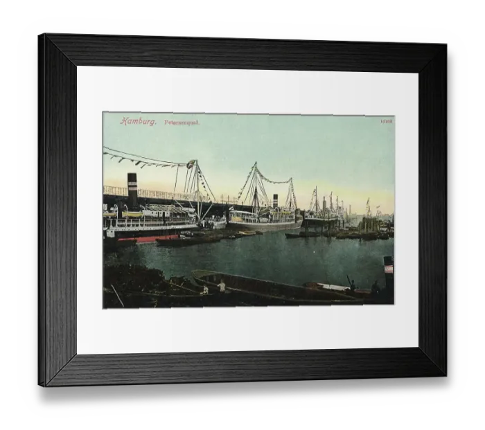 Framed Print : Petersenquai, Hamburg, Germany, postcard with text, view around ca 1910, Historic, digital reproduction of a historic postcard, public domain, from that time, exact date unknown Framed Print : Petersenquai, Hamburg, Germany, postcard with text, view around ca 1910, Historic, digital reproduction of a historic postcard, public domain, from that time, exact date unknown