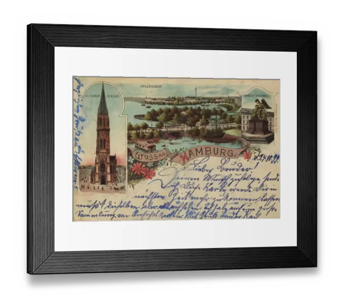 Framed Print : Nicolaikirche, Uhlenhorst, Hamburg, Germany, postcard with text, view around ca 1910, historical, digital reproduction of a historical postcard, public domain, from that time, exact date unknown Framed Print : Nicolaikirche, Uhlenhorst, Hamburg, Germany, postcard with text, view around ca 1910, historical, digital reproduction of a historical postcard, public domain, from that time, exact date unknown