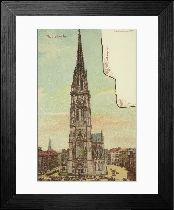 Framed Print : Nicolaikirche, Hamburg, Germany, postcard with text, view around ca 1910, historical, digital reproduction of a historical postcard, public domain, from that time, exact date unknown Framed Print : Nicolaikirche, Hamburg, Germany, postcard with text, view around ca 1910, historical, digital reproduction of a historical postcard, public domain, from that time, exact date unknown