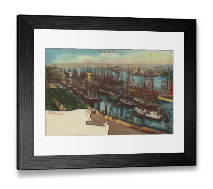 Framed Print : Niederhafen, Hamburg, Germany, postcard with text, view around ca 1910, historical, digital reproduction of a historical postcard, public domain, from that time, exact date unknown Framed Print : Niederhafen, Hamburg, Germany, postcard with text, view around ca 1910, historical, digital reproduction of a historical postcard, public domain, from that time, exact date unknown