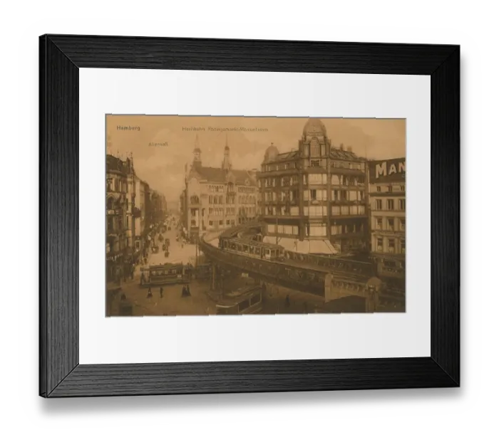Framed Print : Hochbahn bei Roedlingsmarkt Moenkerdamm, Hamburg, Germany, postcard with text, view around ca 1910, historical, digital reproduction of a historical postcard, public domain, from that time, exact date unknown