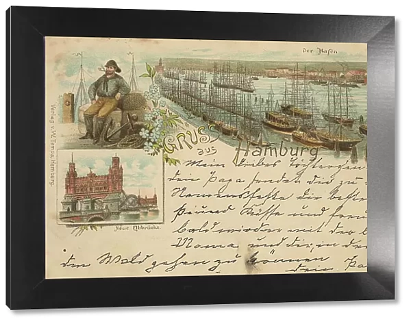 Greetings from Hamburg, Germany, postcard with text, view circa 1910, historical, digital reproduction of a historical postcard, public domain, from that time, exact date unknown