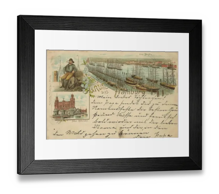 Framed Print : Greetings from Hamburg, Germany, postcard with text, view circa 1910, historical, digital reproduction of a historical postcard, public domain, from that time, exact date unknown Framed Print : Greetings from Hamburg, Germany, postcard with text, view circa 1910, historical, digital reproduction of a historical postcard, public domain, from that time, exact date unknown