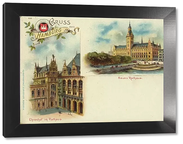 New Town Hall and Court of Honour, Hamburg, Germany, postcard with text, view circa 1910, historical, digital reproduction of a historical postcard, public domain, from that time, exact date unknown