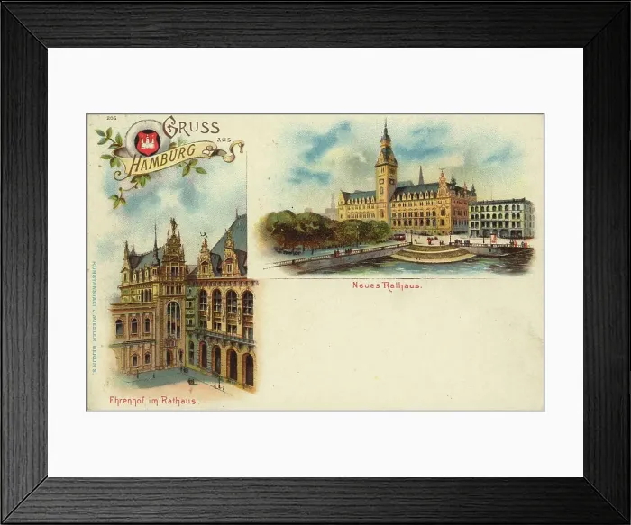 Framed Print : New Town Hall and Court of Honour, Hamburg, Germany, postcard with text, view circa 1910, historical, digital reproduction of a historical postcard, public domain, from that time, exact date unknown Framed Print : New Town Hall and Court of Honour, Hamburg, Germany, postcard with text, view circa 1910, historical, digital reproduction of a historical postcard, public domain, from that time, exact date unknown