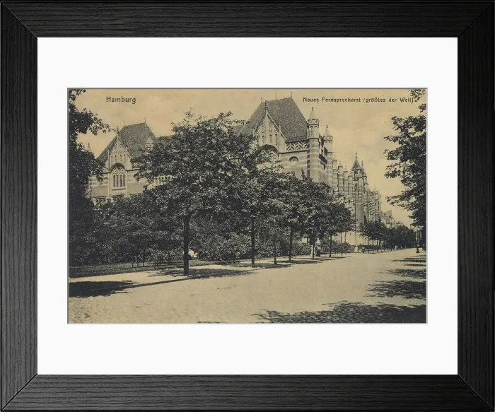 Framed Print : New Telephone Office, largest in the world, Hamburg, Germany, postcard with text, view circa 1910, historical, digital reproduction of a historical postcard, public domain, from that time, exact date unknown Framed Print : New Telephone Office, largest in the world, Hamburg, Germany, postcard with text, view circa 1910, historical, digital reproduction of a historical postcard, public domain, from that time, exact date unknown