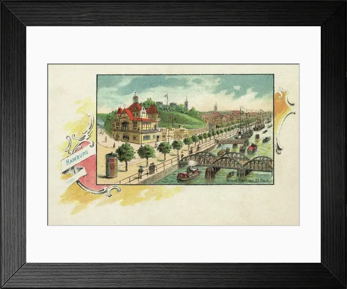 Framed Print : Neues Faehrhaus, St. Pauli, Hamburg, Germany, postcard with text, view around ca 1910, historical, digital reproduction of a historical postcard, public domain, from that time, exact date unknown Framed Print : Neues Faehrhaus, St. Pauli, Hamburg, Germany, postcard with text, view around ca 1910, historical, digital reproduction of a historical postcard, public domain, from that time, exact date unknown