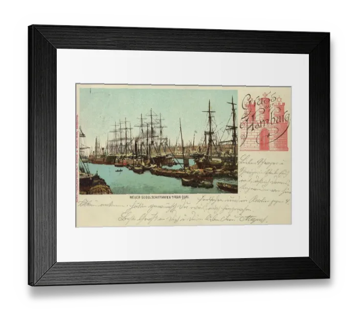 Framed Print : New sailing ship harbour, Aisa Quai, Hamburg, Germany, postcard with text, view around ca 1910, historical, digital reproduction of a historical postcard, public domain, from that time, exact date unknown Framed Print : New sailing ship harbour, Aisa Quai, Hamburg, Germany, postcard with text, view around ca 1910, historical, digital reproduction of a historical postcard, public domain, from that time, exact date unknown
