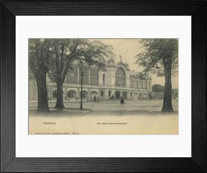Framed Print : The new Dammtor railway station, Hamburg, Germany, postcard with text, view around ca 1910, historical, digital reproduction of a historical postcard, public domain, from that time, exact date unknown Framed Print : The new Dammtor railway station, Hamburg, Germany, postcard with text, view around ca 1910, historical, digital reproduction of a historical postcard, public domain, from that time, exact date unknown