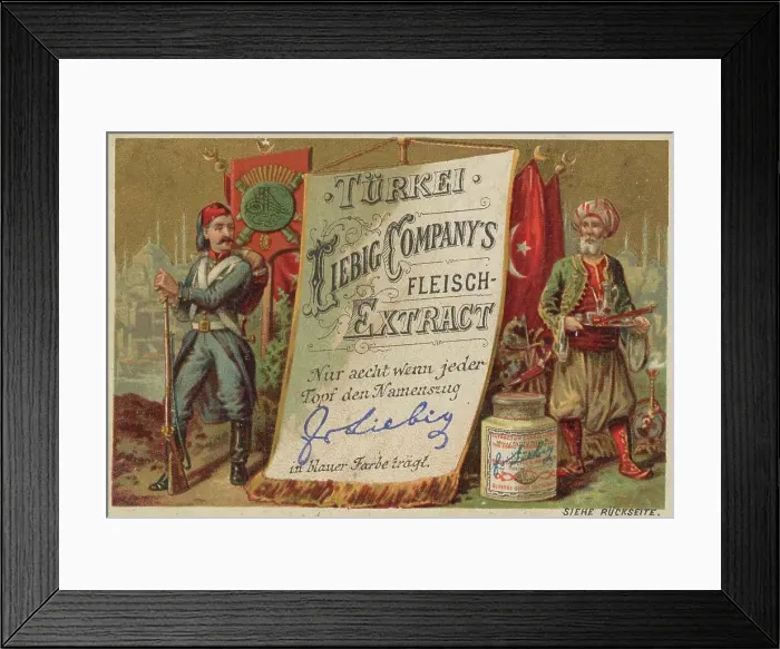Framed Print : Picture series national flags, Turkey, with soldier and man with coffee tray, digitally restored reproduction of a collectors picture from c. 1900 Framed Print : Picture series national flags, Turkey, with soldier and man with coffee tray, digitally restored reproduction of a collectors picture from c. 1900
