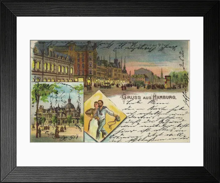 Framed Print : St. Pauli, Hamburg, Germany, postcard with text, view around ca 1910, historical, digital reproduction of a historical postcard, public domain, from that time, exact date unknown Framed Print : St. Pauli, Hamburg, Germany, postcard with text, view around ca 1910, historical, digital reproduction of a historical postcard, public domain, from that time, exact date unknown