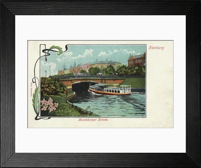 Framed Print : The Mundsburg Bridge, Hamburg, Germany, postcard with text, view around ca 1910, historical, digital reproduction of a historical postcard, public domain, from that time, exact date unknown Framed Print : The Mundsburg Bridge, Hamburg, Germany, postcard with text, view around ca 1910, historical, digital reproduction of a historical postcard, public domain, from that time, exact date unknown
