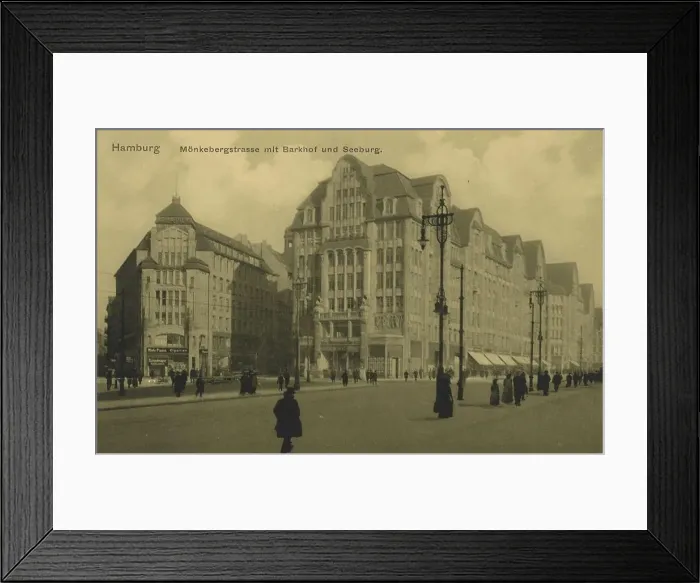 Framed Print : Moenkebergstrasse with Barkhof and Seeburg, Hamburg, Germany, postcard with text, view around ca 1910, Historic, digital reproduction of a historic postcard, public domain, from that time, exact date unknown Framed Print : Moenkebergstrasse with Barkhof and Seeburg, Hamburg, Germany, postcard with text, view around ca 1910, Historic, digital reproduction of a historic postcard, public domain, from that time, exact date unknown