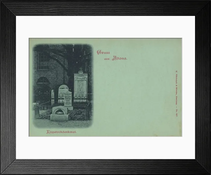 Framed Print : Klopstock Monument in Altona, Hamburg, Germany, postcard with text, view around ca 1910, historical, digital reproduction of a historical postcard, public domain, from that time, exact date unknown Framed Print : Klopstock Monument in Altona, Hamburg, Germany, postcard with text, view around ca 1910, historical, digital reproduction of a historical postcard, public domain, from that time, exact date unknown