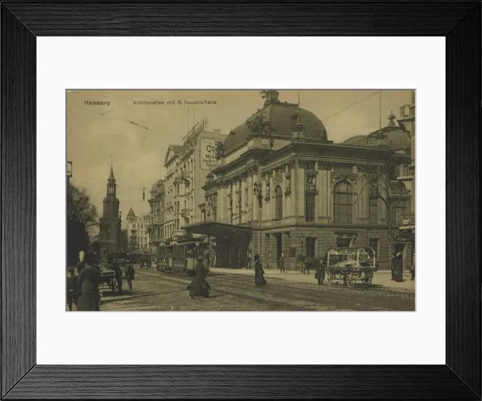Framed Print : Kirchenallee with theatre, Hamburg, Germany, postcard with text, view around ca 1910, historical, digital reproduction of a historical postcard, public domain, from that time, exact date unknown Framed Print : Kirchenallee with theatre, Hamburg, Germany, postcard with text, view around ca 1910, historical, digital reproduction of a historical postcard, public domain, from that time, exact date unknown