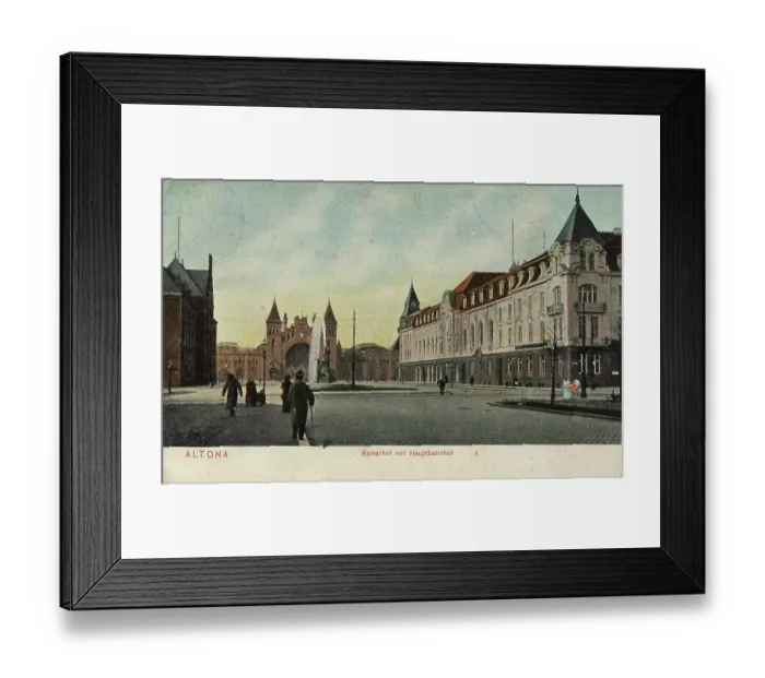 Framed Print : Kaiserhof with main station in Altona, Hamburg, Germany, postcard with text, view around ca 1910, historical, digital reproduction of a historical postcard, public domain, from that time, exact date unknown Framed Print : Kaiserhof with main station in Altona, Hamburg, Germany, postcard with text, view around ca 1910, historical, digital reproduction of a historical postcard, public domain, from that time, exact date unknown
