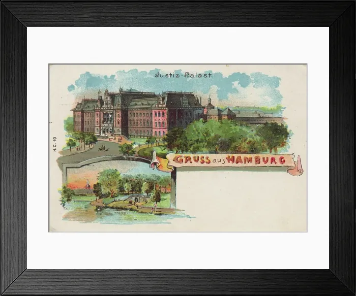 Framed Print : Justiz Palast, Hamburg, Germany, postcard with text, view circa 1910, historical, digital reproduction of a historical postcard, public domain, from that time, exact date unknown Framed Print : Justiz Palast, Hamburg, Germany, postcard with text, view circa 1910, historical, digital reproduction of a historical postcard, public domain, from that time, exact date unknown