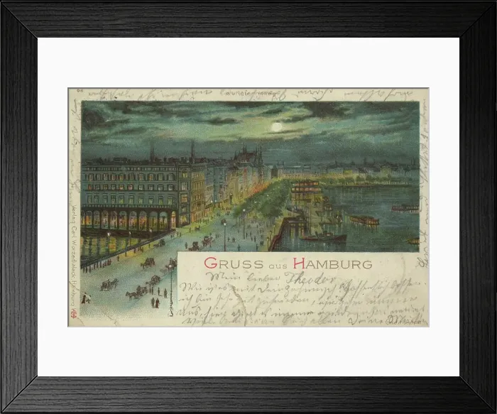 Framed Print : Greeting from the Jungfernstieg, Hamburg, Germany, postcard with text, view around ca 1910, historical, digital reproduction of a historical postcard, public domain, from that time, exact date unknown Framed Print : Greeting from the Jungfernstieg, Hamburg, Germany, postcard with text, view around ca 1910, historical, digital reproduction of a historical postcard, public domain, from that time, exact date unknown